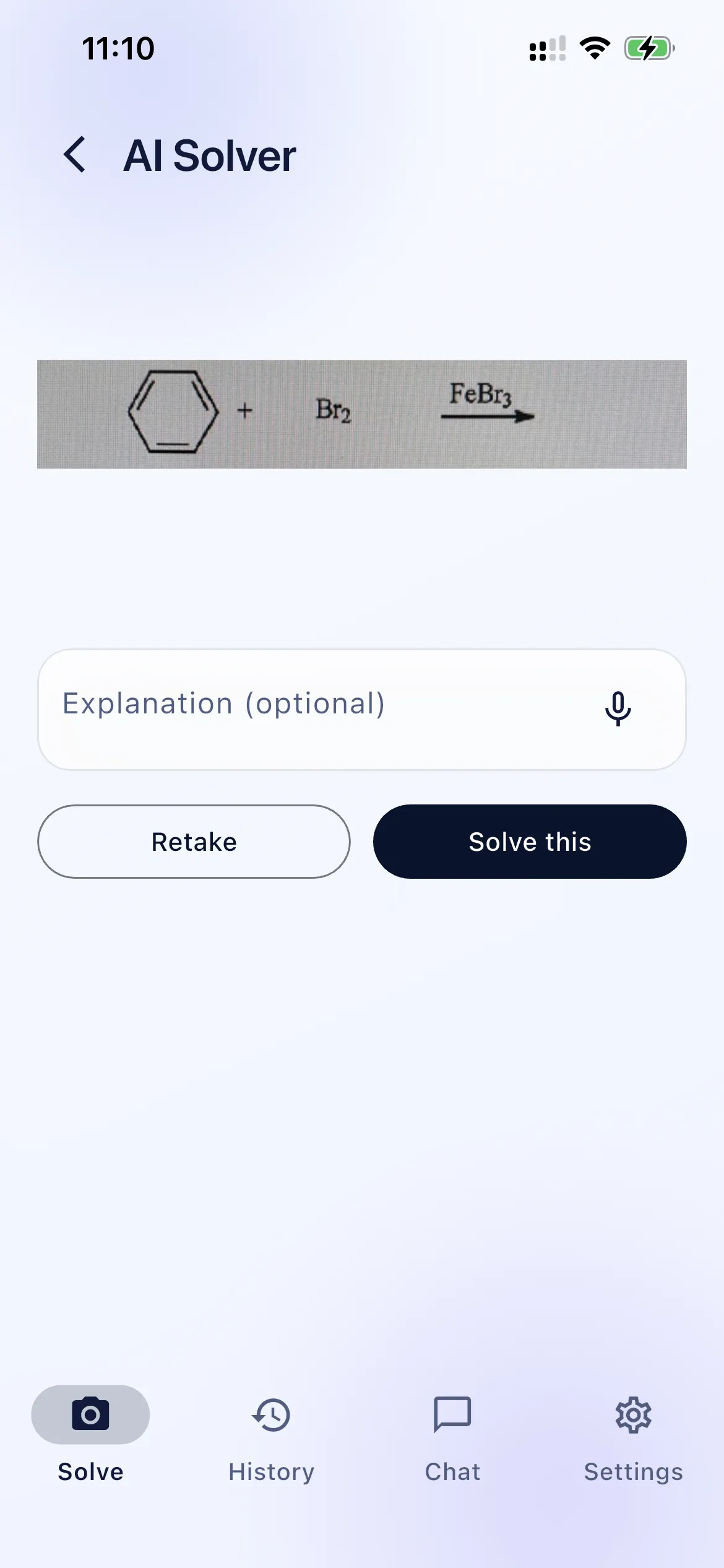 Homework problem captured in Chemistry AI before solving